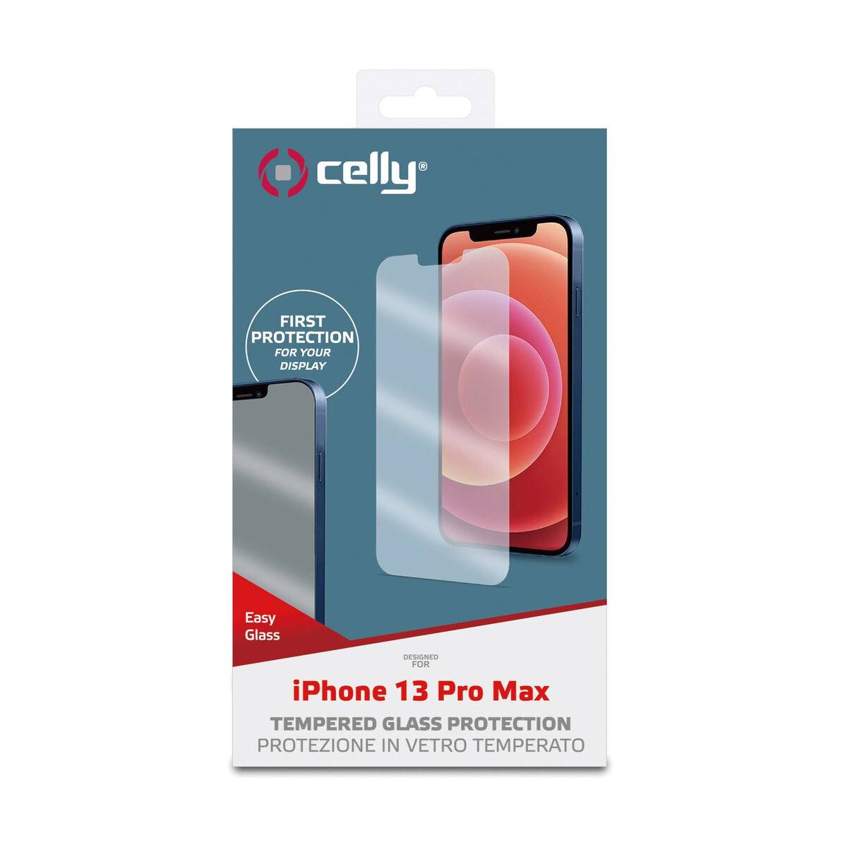 CELLY EASY GLASS iPHONE 13 PRO MAX PROTEGGI SCHERMO IN VETRO TEMPERATO ANTI-IMPRONTE E ANTIGRAFFIO TRASPARENTE-1