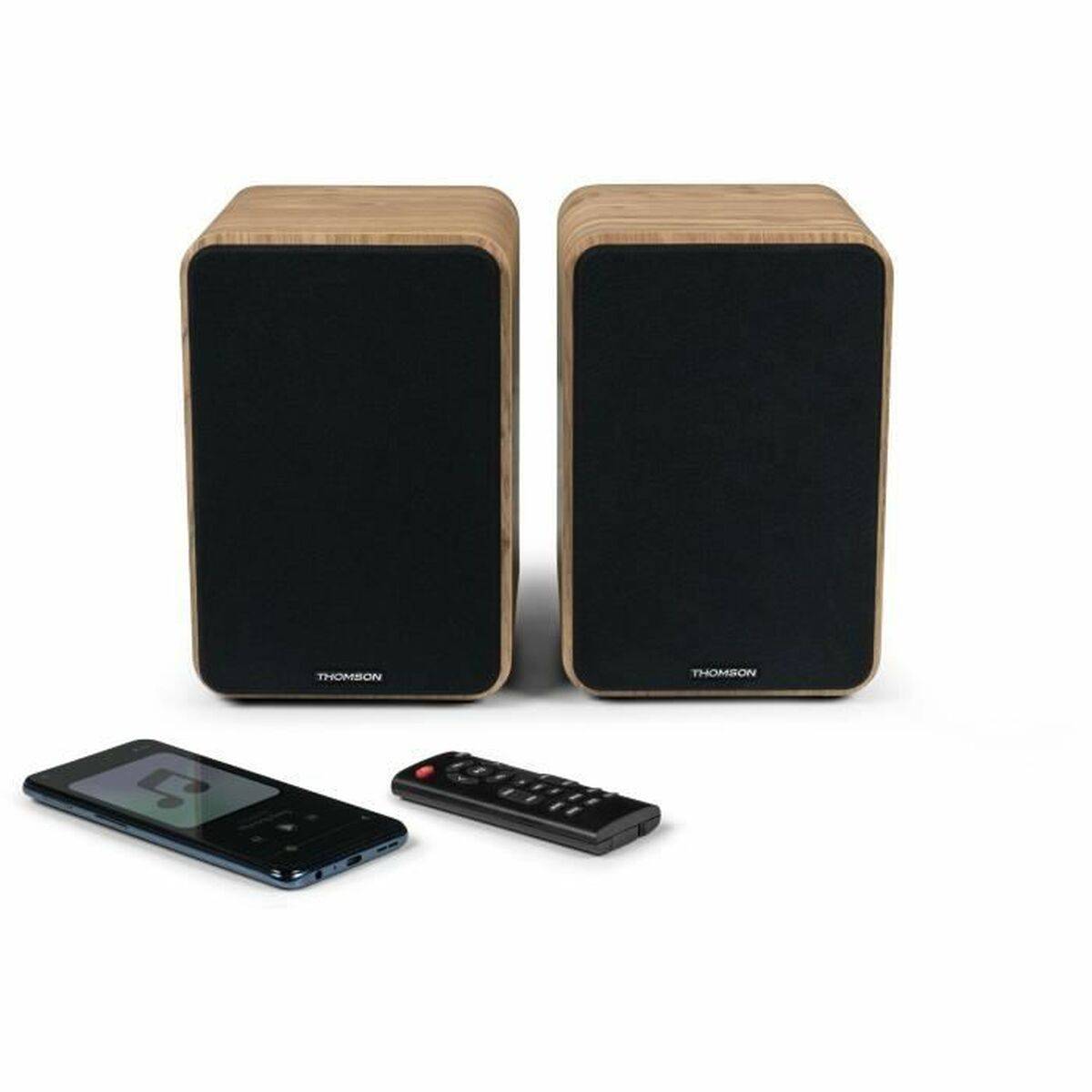 THOMSON WS602DUO - Set di 2 altoparlanti con cassa in legno - 100W - Bluetooth 5.0 - 2 uscite RCA - Legno chiaro-1