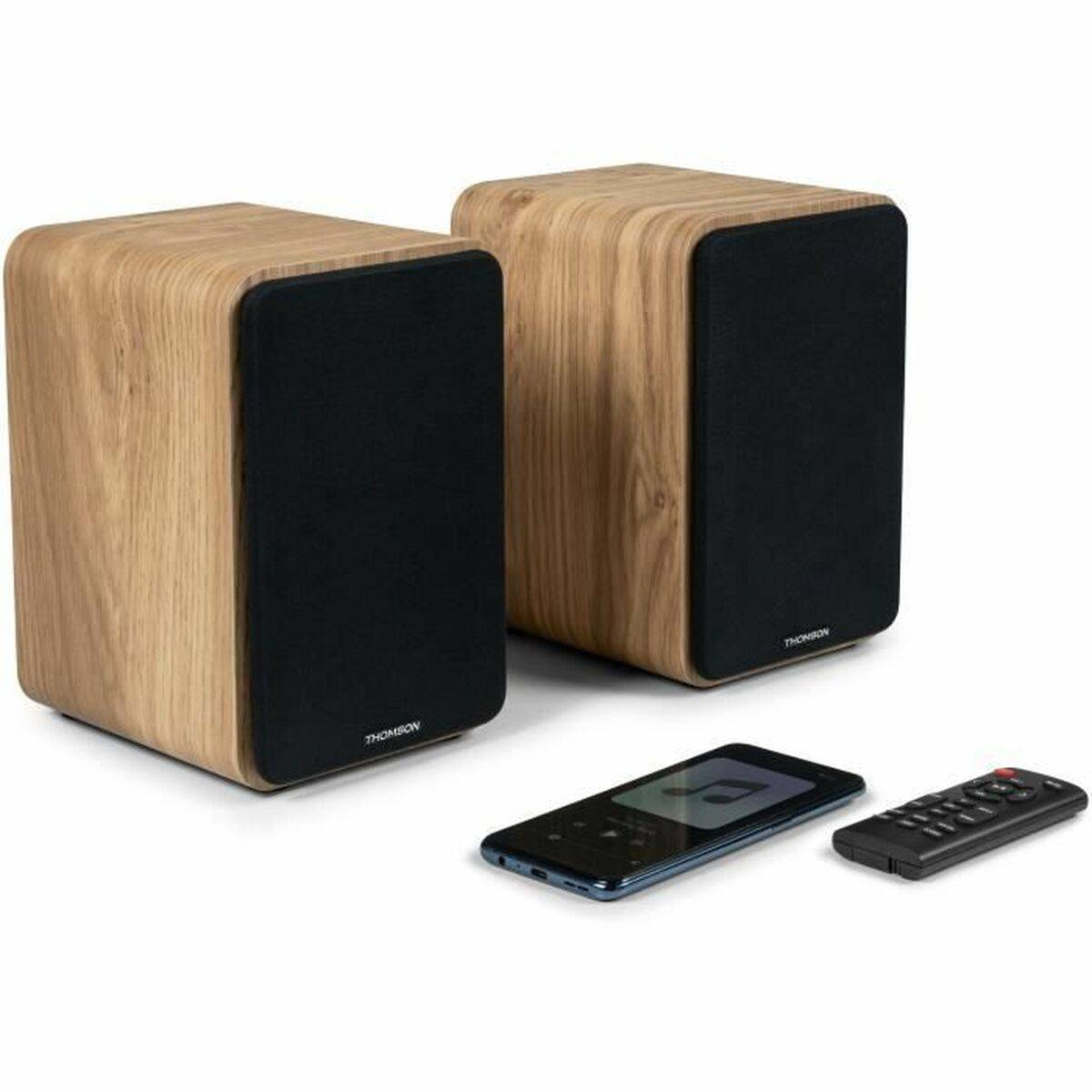 THOMSON WS602DUO - Set di 2 altoparlanti con cassa in legno - 100W - Bluetooth 5.0 - 2 uscite RCA - Legno chiaro-3