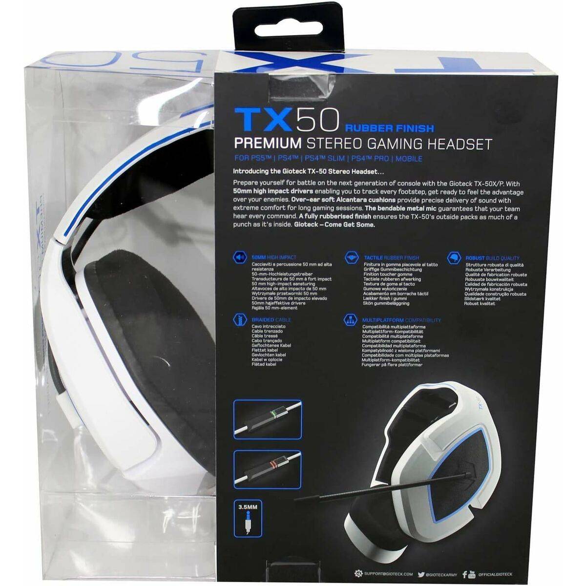 Gioteck TX-50 Cuffie Cablato a Padiglione da Gaming Nero Blu Bianco-1