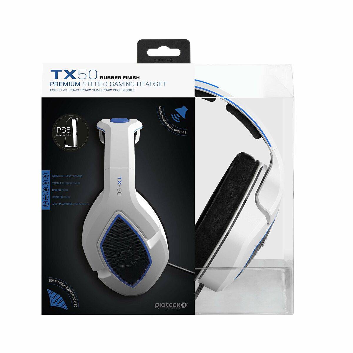 Gioteck TX-50 Cuffie Cablato a Padiglione da Gaming Nero Blu Bianco-2