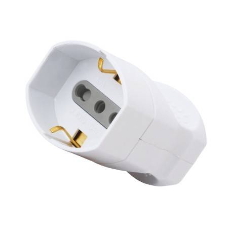 Presa elettrica volante schuko + bipasso 10-16A bianca Elcart-0