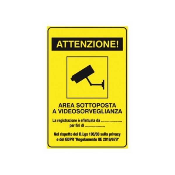 Cartello adesivo videosorveglianza giallo 18x12cm GBC