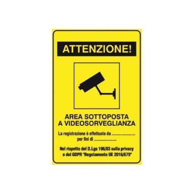 Cartello adesivo videosorveglianza giallo 18x12cm GBC-0
