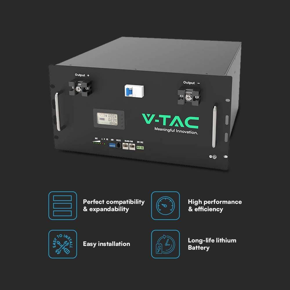 V-TAC Batteria Accumulo Rack LV 9.6kWh LFP 48V 200Ah 100A Nera CEI 0-21-1