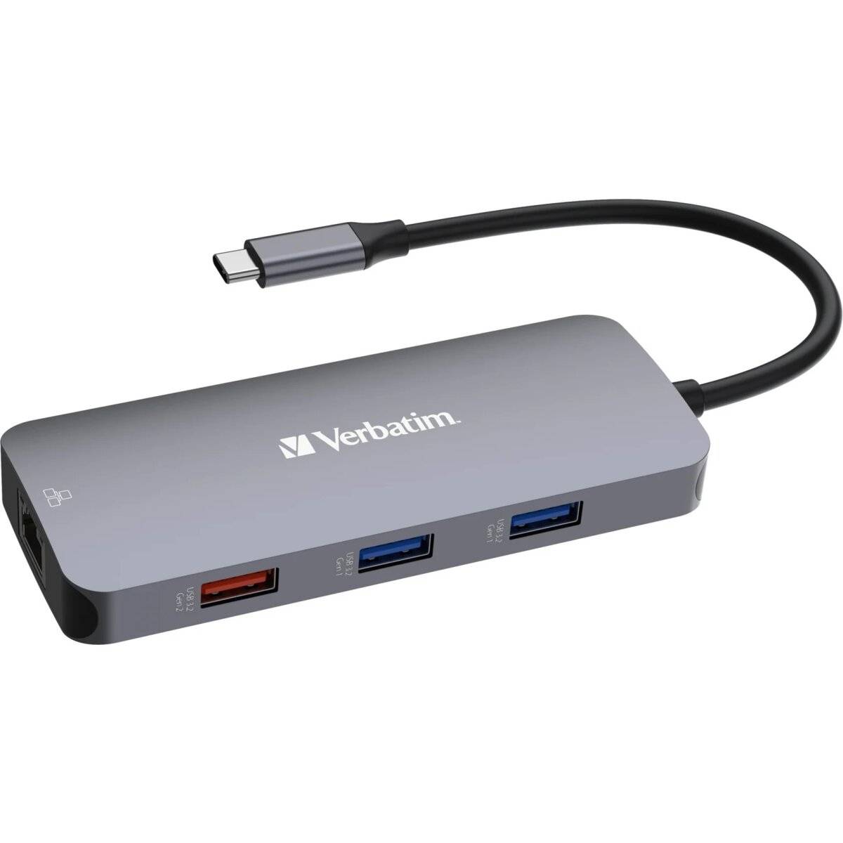 Hub multiporta USB-C Verbatim CMH-09, 9 porte, 3x USB 3.2-A, 2x USB 3.2-C, HDMI 4K, RJ45, SD, microSD, cavo USB 3.1-C-1
