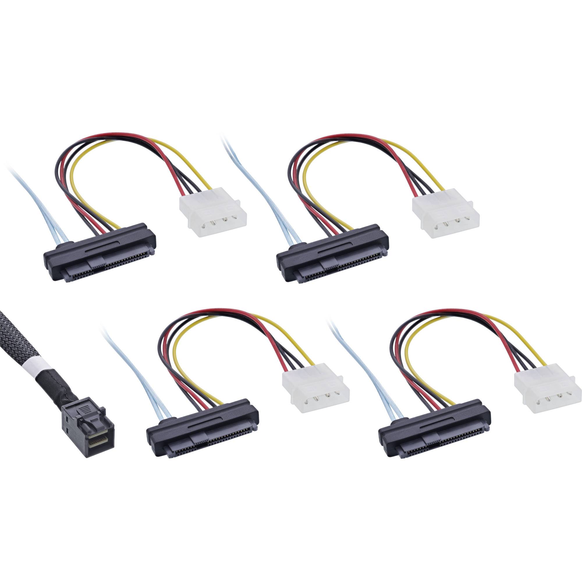 InLine Mini SAS HD Kabel - SFF-8643 zu 4x SFF-8482 (29-pol.) + Strom - 0,5m-0