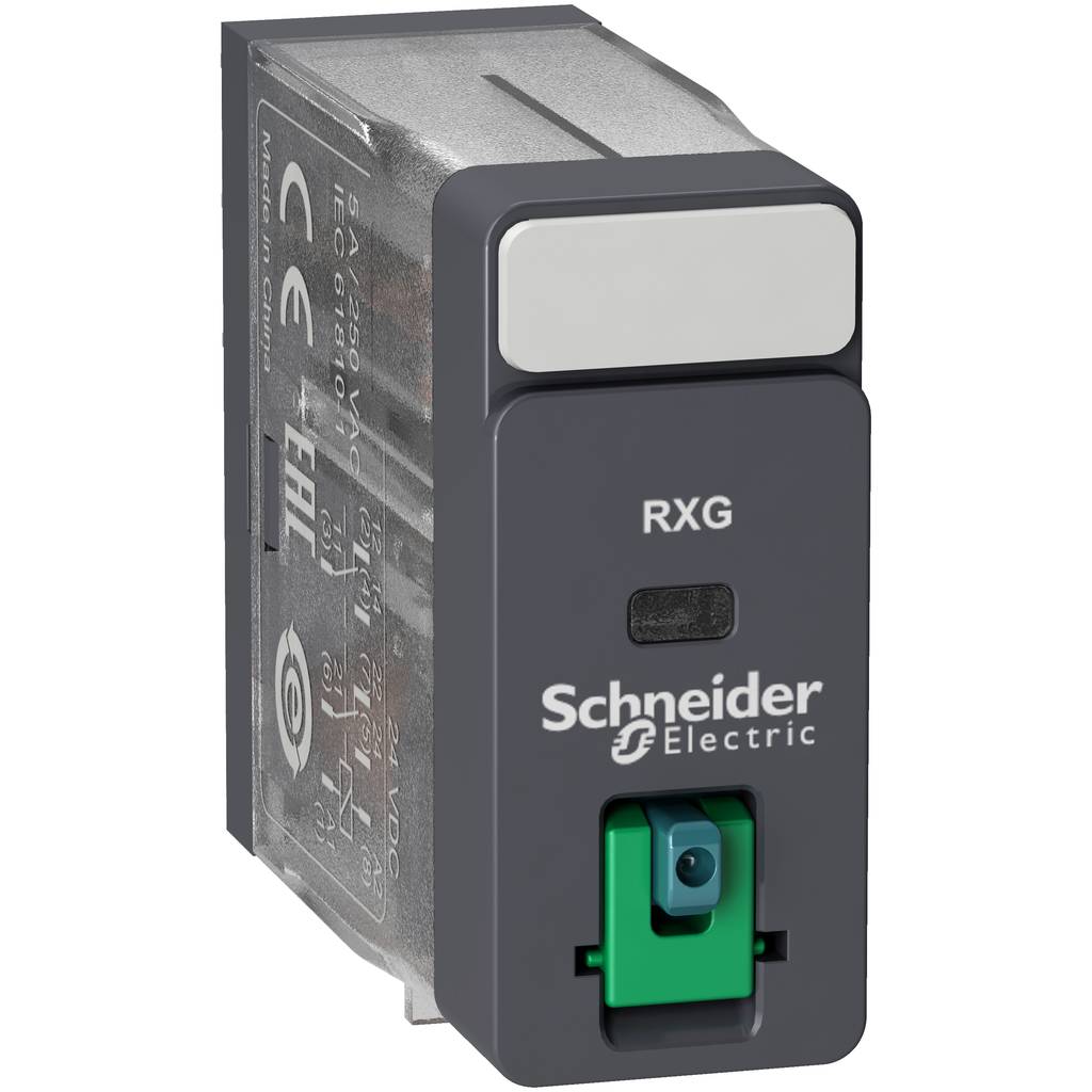 interface plug in relay, Harmony Electromechanical Relays, 5A, 2CO, lockable test but to n, 24V DC-0
