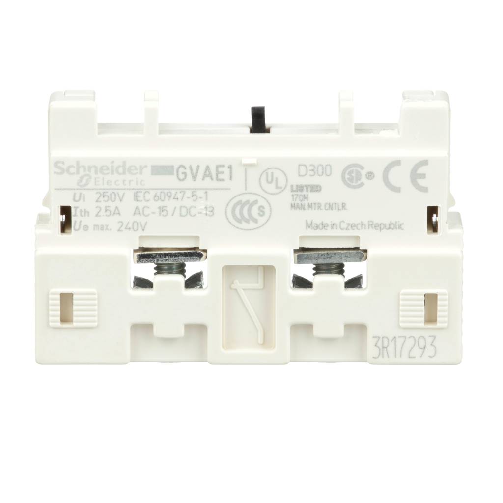 TeSys Deca Manual Starter and Protector, auxiliary contact block, 1 NO or NC, top mount, screw clamp-2