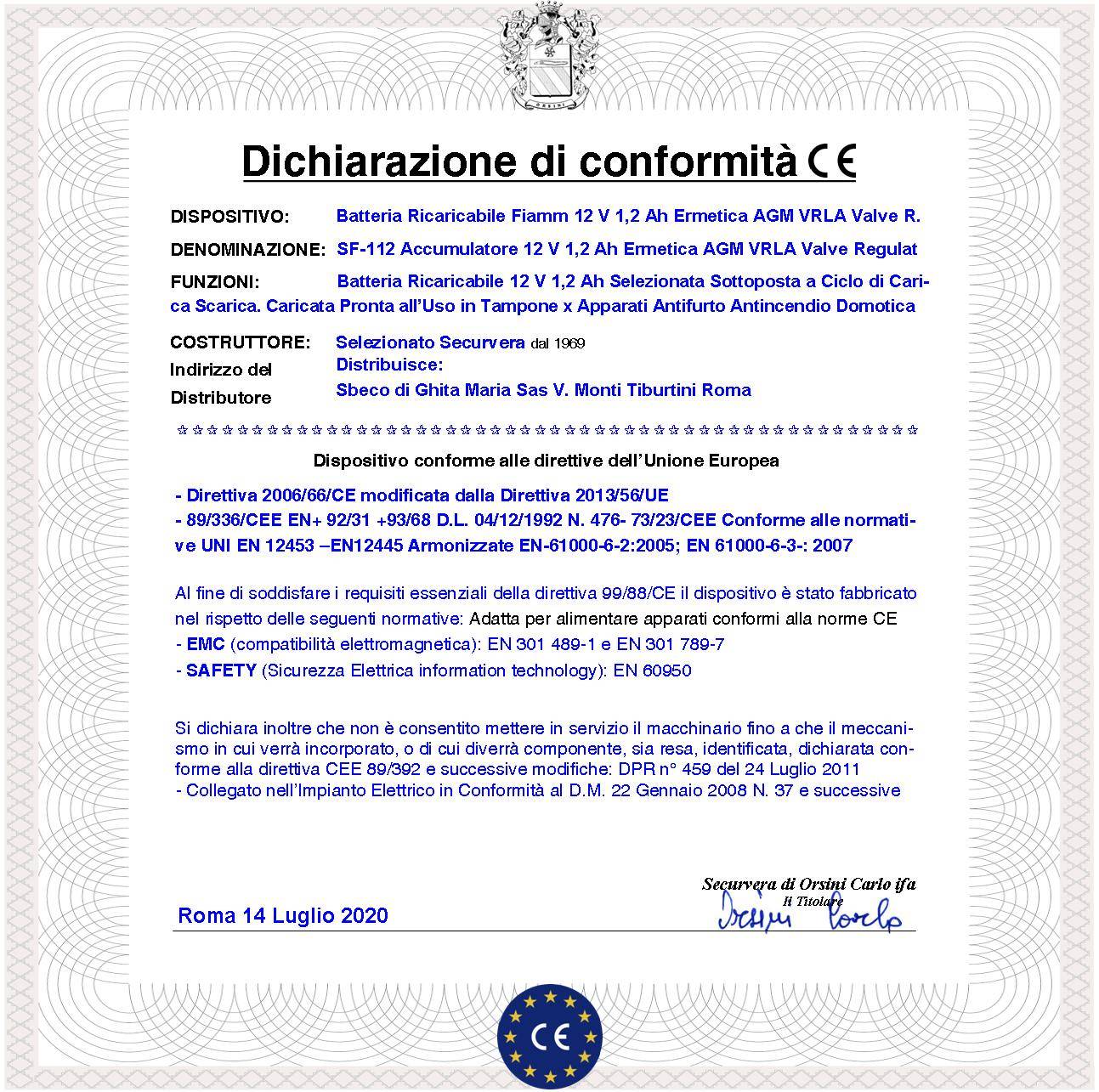 Batteria Ricaricabile 12 V 1,2 Ah Ermetiche AGM VRLA Valve Regulated Collegamento Tramite 2 Faston 5 mm Polarizzati Ma-1