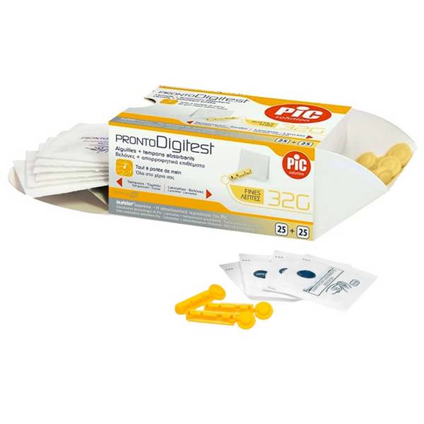 Pic Lancette Pungidito Sterili Pronto Digitest Tamponcino Glicemia 25 Pz Test