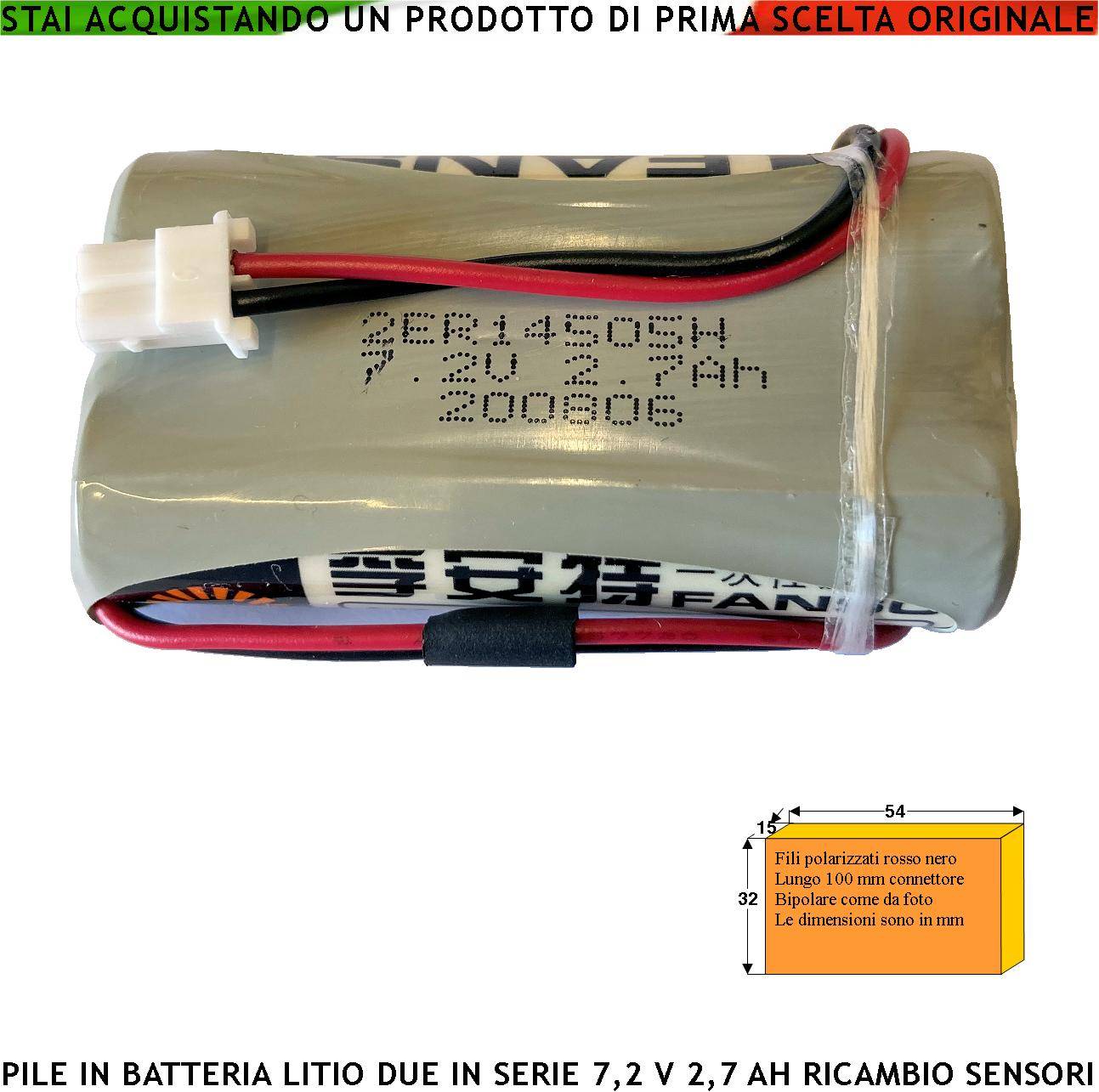 Pacco 2 Pile litio ER14505H Non Ricaricabili in Batteria Uscita 7,2 V 2,6 Ah Connettore Polarizzato Ricambio Sirena Se-0