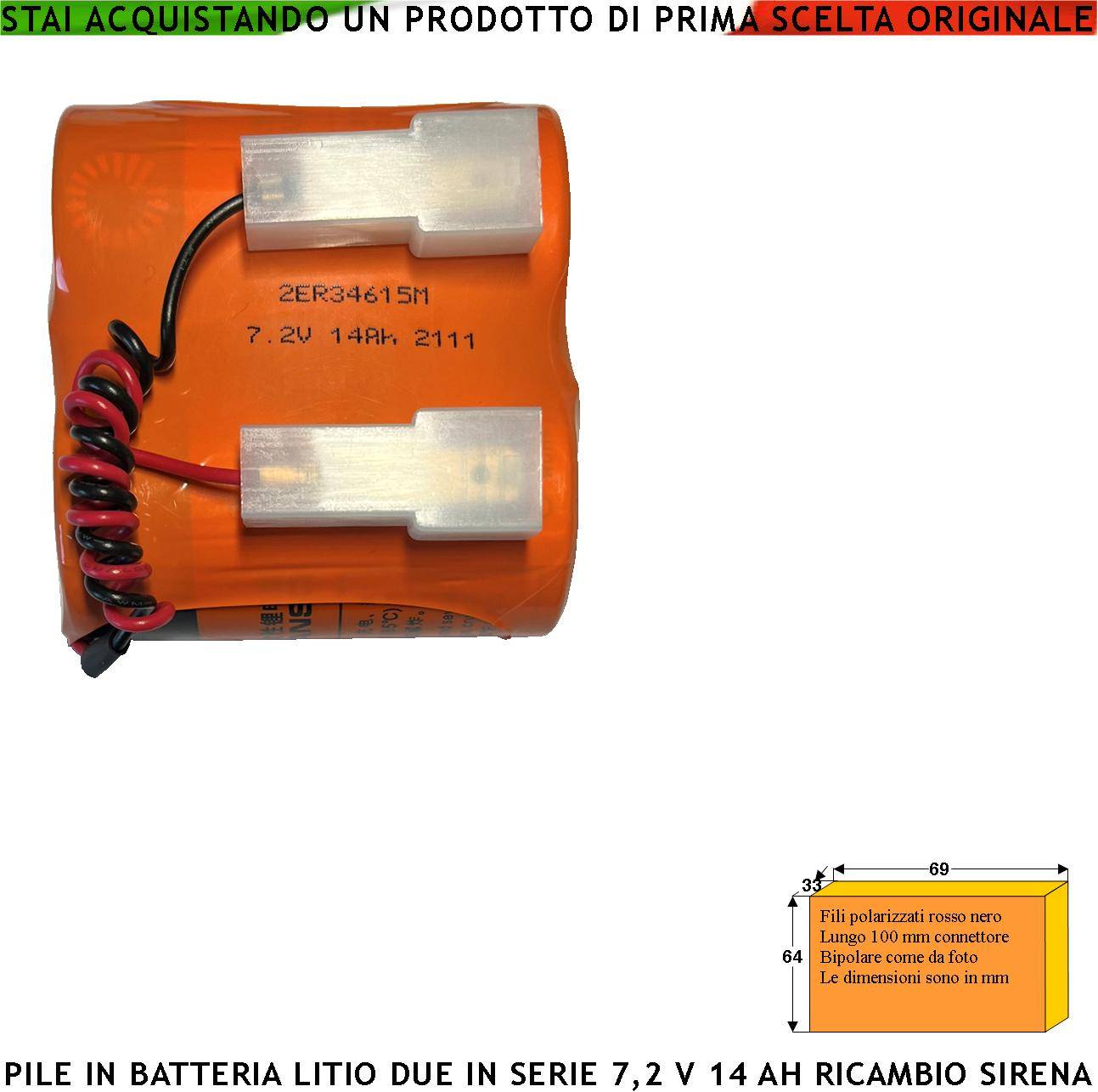 Batteria litio ER34615M 7,2 V 14 Ah Pacco 2 Pile Non Ricaricabili Ricambio Compatibile Sirena Radio Connettore Polariz-0