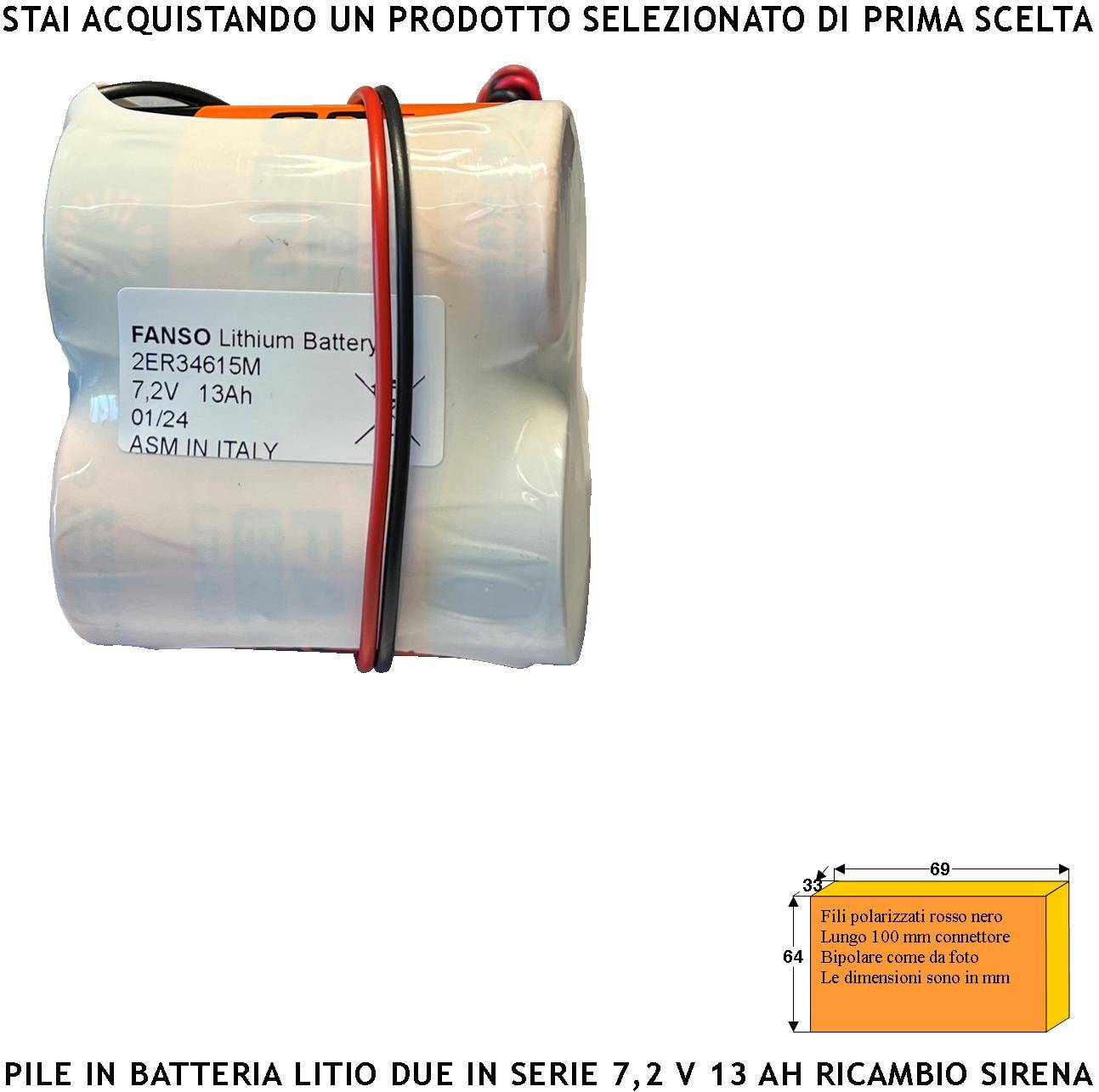 ER34615M Pacco 2 Pile litio 7,2 V 13 Ah Batterie Non Ricaricabili Ricambio Sirena Radio Qualsiasi Marca Connettore Pol-0