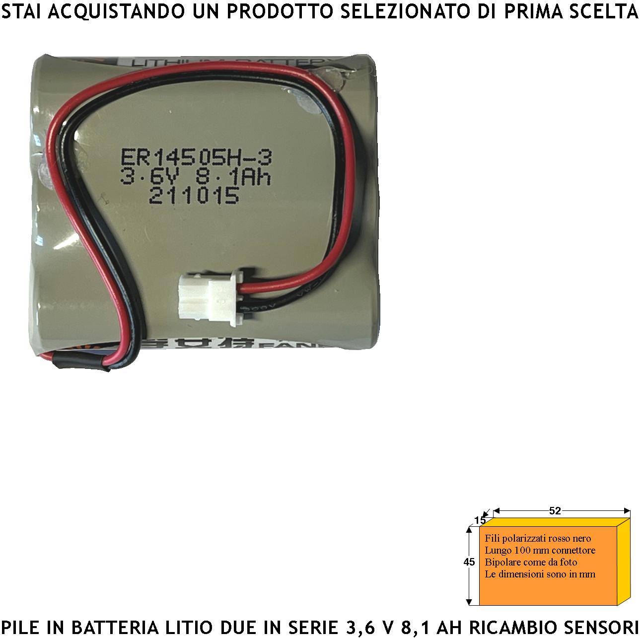 Batteria Uscita 3,6 V 8,1 Ah Pacco 3 Pile litio ER14505H Non Ricaricabili Connettore Polarizzato Ricambio Sirena Senso-0