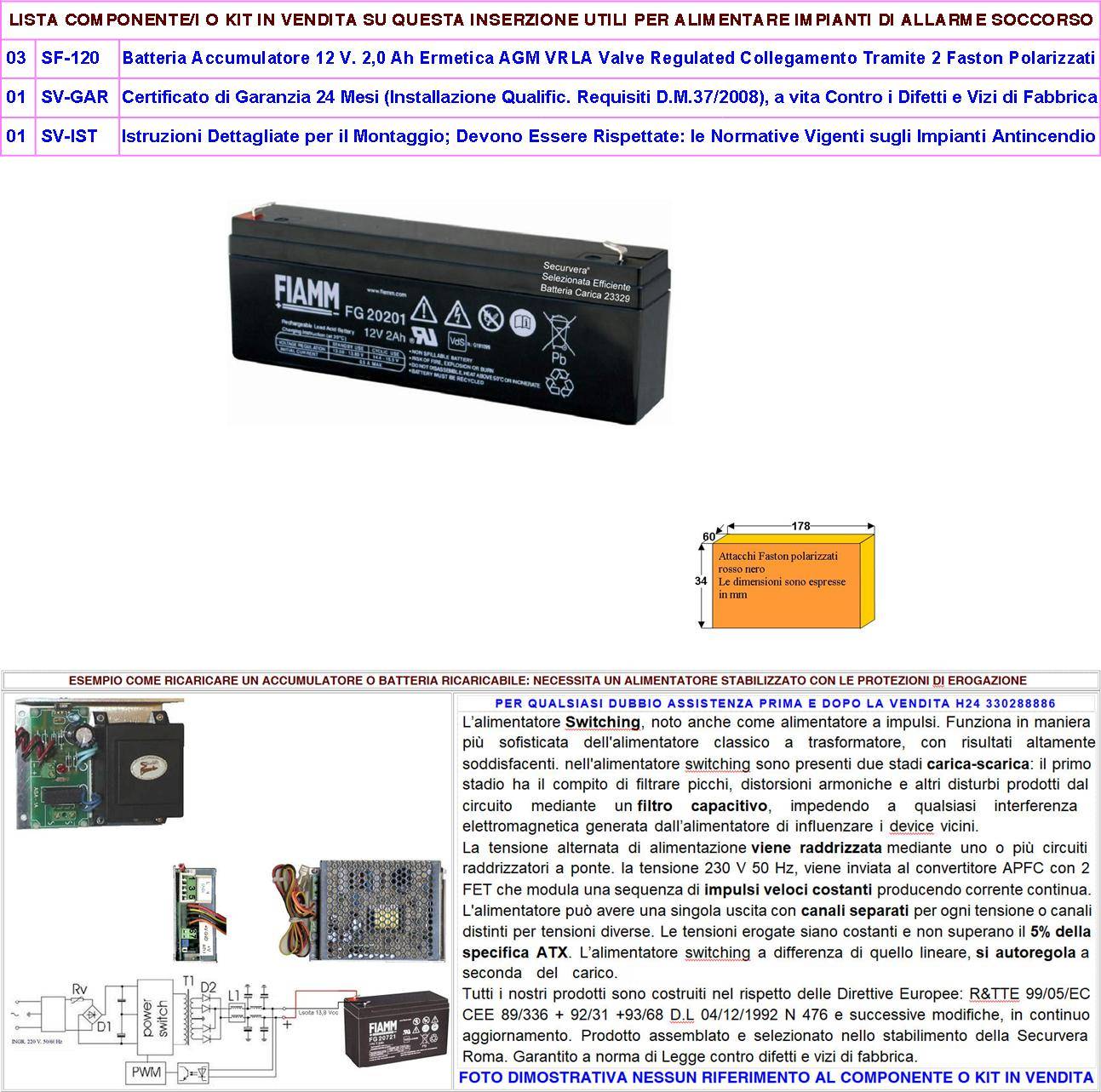 Batteria Accumulatore 12 V 2 Ah 3 Pezzi. Collegamento Tramite 2 Faston 5 mm Polarizzati Ermetica AGM VRLA Valve Regula-1