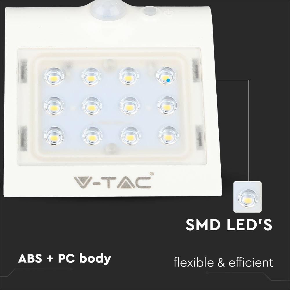 V-TAC Lampada LED Solare a Batteria 1,5W 150LM/W Sensore PIR Colore Bianco Bianco Naturale IP65-1