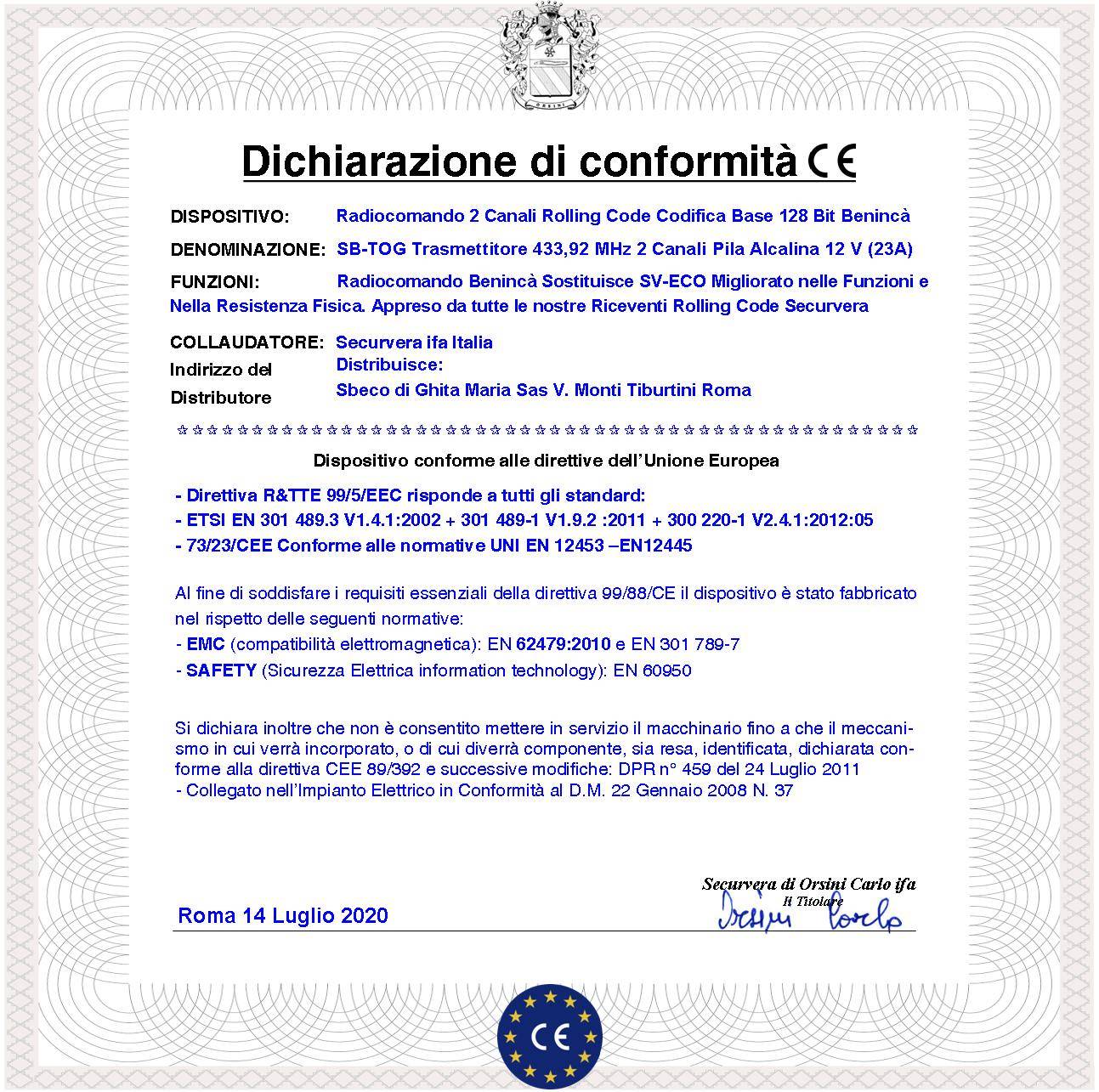 Telecomando Radiocomando 4 canali Freq. 433,92 MHz 2 Pezzi Portata Radio 60/100 MT TO.GO Codice Advanced Rolling Code-3