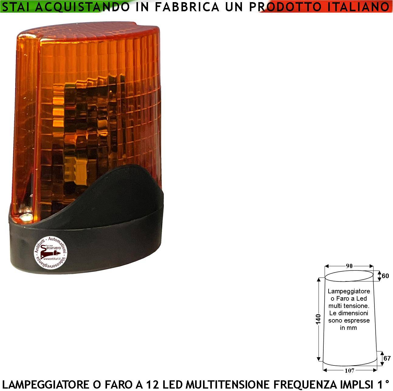 Lampeggiatore 12 Led 4 File da 3 Led a Croce Selezione Luce Fissa Oppure Lampeggiante 60 Cicli al Minuto Alimentazione-0