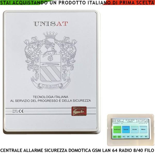 Centrale Unisat Impianto Allarme Via Filo 8 Zone 8 Filo Optional 40 Collegamenti e Funzioni Programmabili 8 Aree 50 Ut