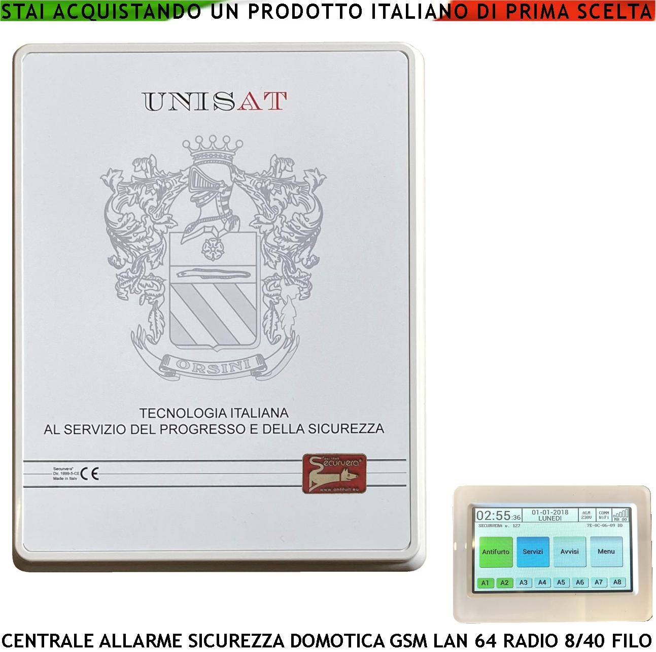Centrale Unisat Impianto Allarme Via Filo 8 Zone 8 Filo Optional 40 Collegamenti e Funzioni Programmabili 8 Aree 50 Ut-0