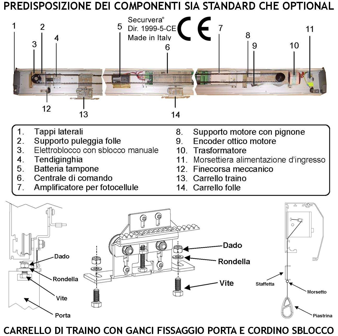 Kit Automazione Per 2 Porte Scorrevoli da 450 mm Passaggio Libero 800 mm Montate Trasmissione a Cinghia 2 Pinze Ruote-1
