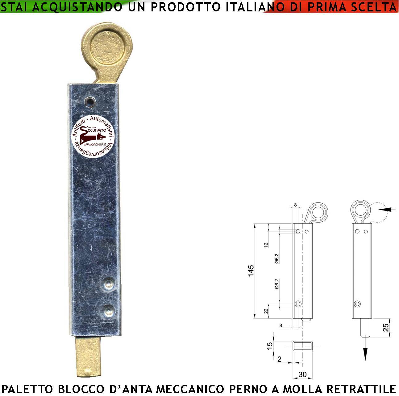 Chiavistello Blocco Anta Meccanico Cancello a Battente Profilato Acciaio Zincato Perno Retrattile in Ottone Funzione G-0