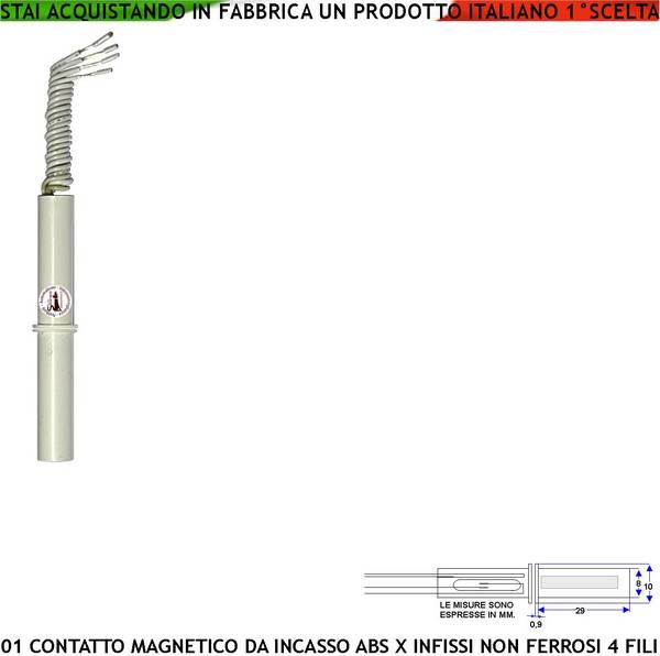 Sensore Magnetico da Incasso 8 mm Reed Contatto Sottovuoto Uscita NC Collegamento 4 Fili Tensione Transito Max 100 V 1