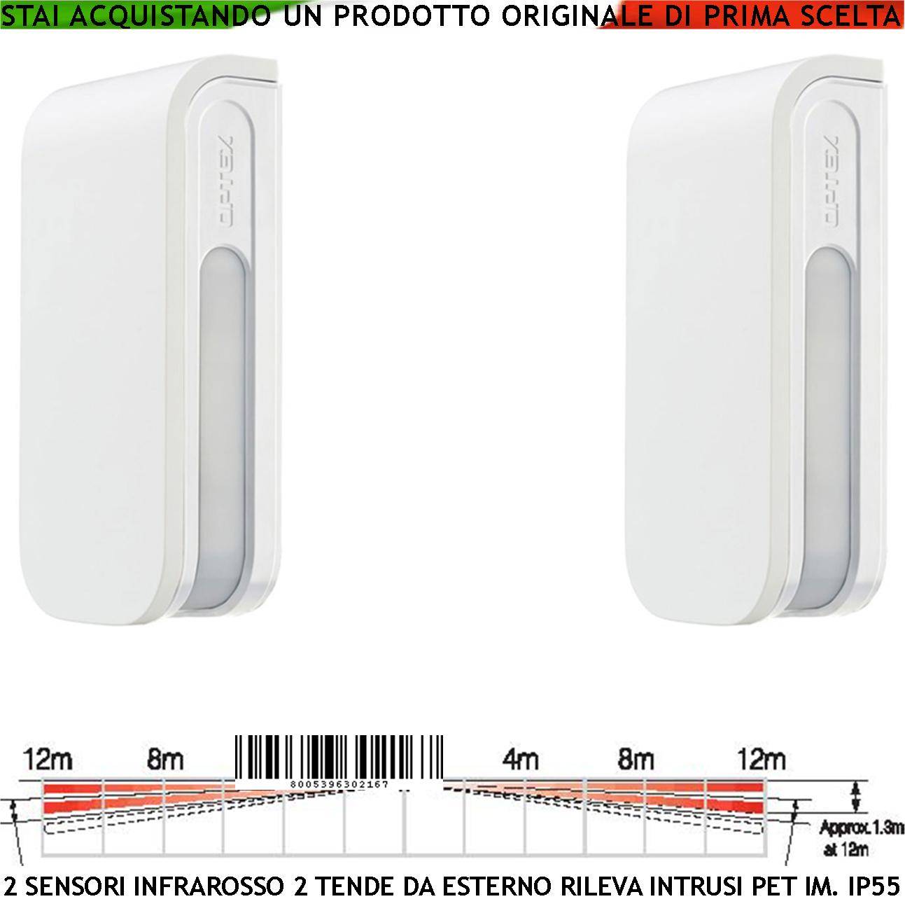 Infrarosso 4 PIR BXS Doppia Tenda Esterno Portata 12+12 Metri Lineari Regolabile Via Filo Due Sensori di Movimento Int-0