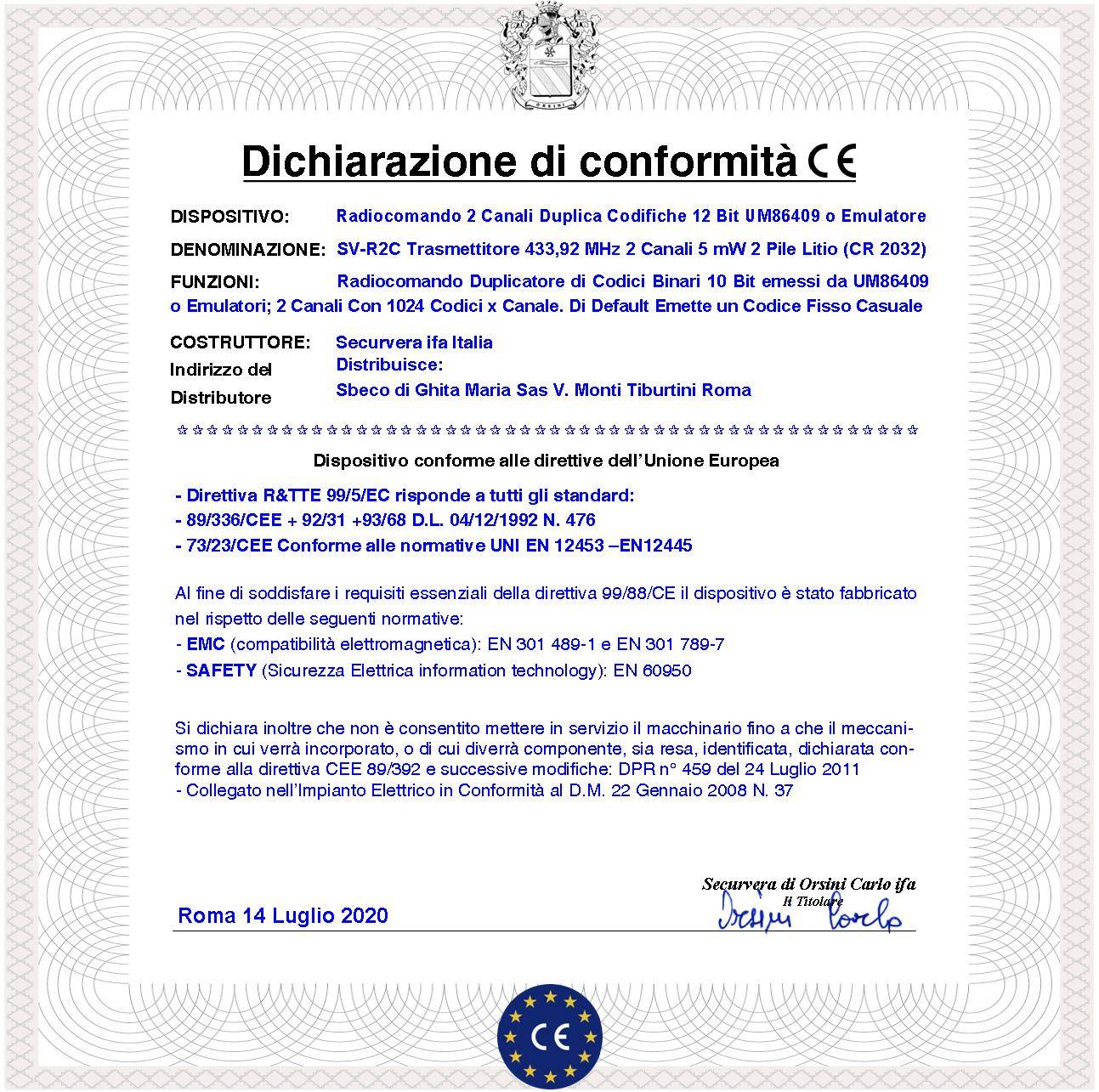 Comando Radio 2 Canali Freq. 433,92 MHz Potenza 5 mW Portata Aria Libera 60/100 MT Codice di Sicurezza Binario 10 Bit-2