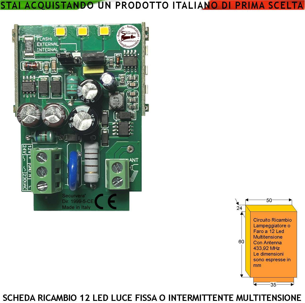 Ricambio Lampeggiatori 12 Led 4 file da 3 Led a Croce Per Fari luce Fissa Oppure Lampeggiante 60 cicli al minuto Alime-0