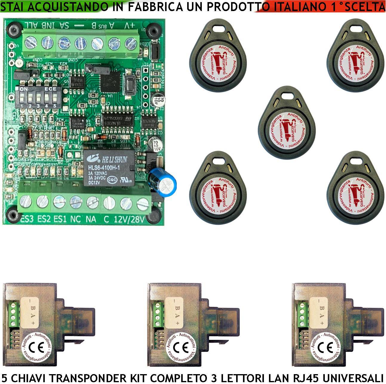 Chiave Trasponder di Prossimità 5 Chiavi TAG Tre Lettori su Modulo LAN Universale 501/503 RJ45 Alimentazione 12/24 Vac-0