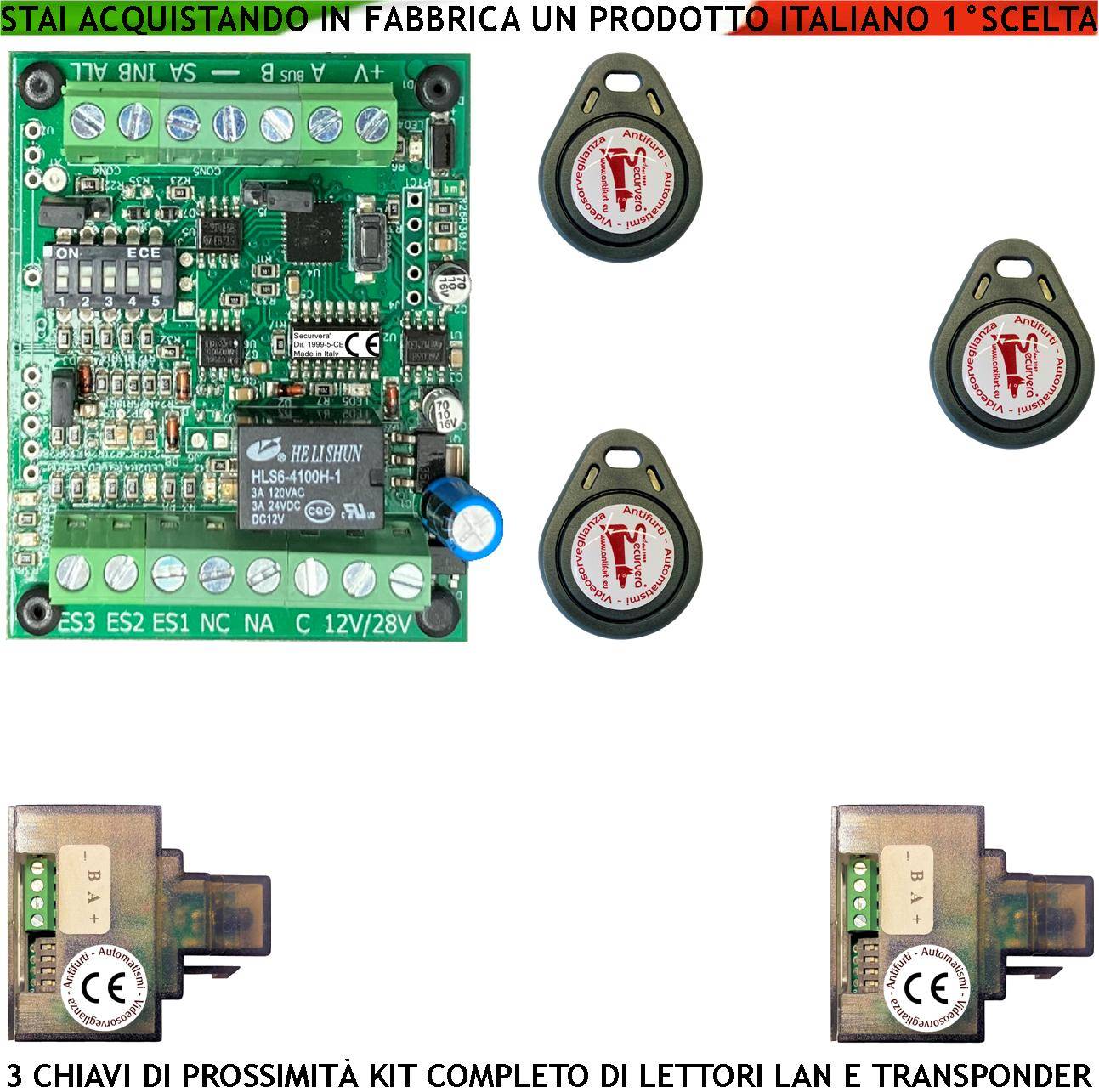 Chiave di Prossimità 2 Lettori LAN Universali RJ45 3 Chiavi Trasponder Uscita Relè Contatto C.NC.NA 1AX24V Funzione Im-0