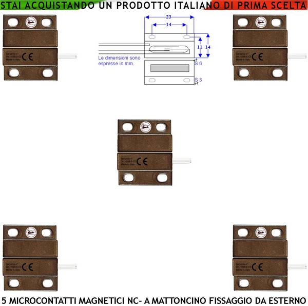 Mini Sensore Magnetico Marrone Antifurto Per Infissi 5 Pezzi Contatto Reed NC in Ampolla Sottovuoto Campo Attrazione 1