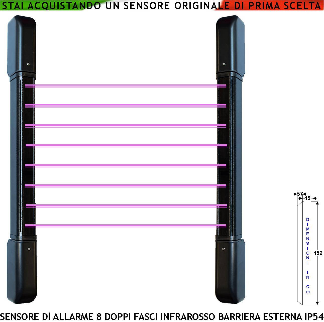 Barriera Antifurto 8 Multifasci Infrarossi Attivi Portata 100 MT Interno 50 MT Esterno H 152 Cm Allarme Estraneo Raggi-0