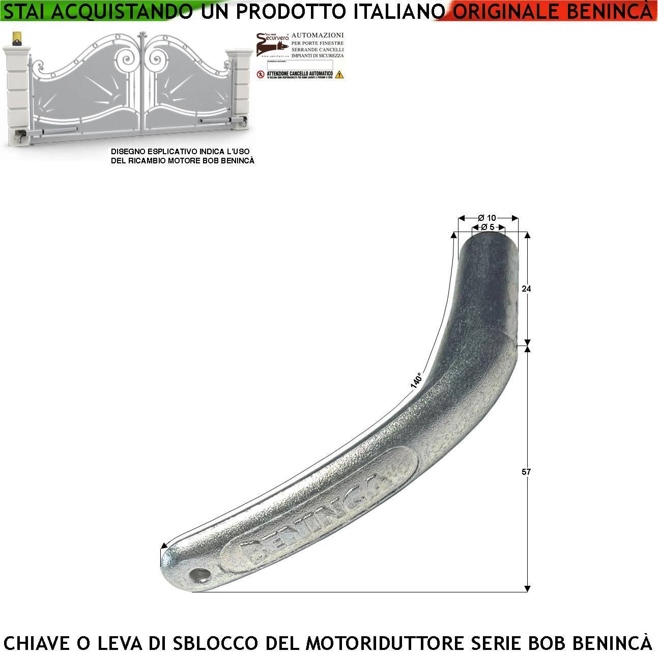 Chiave 9686877 Sblocco Emergenza del Motoriduttore BOB della Benincà Leva Che Apre il Cancello in Mancanza di Rete Ele-0