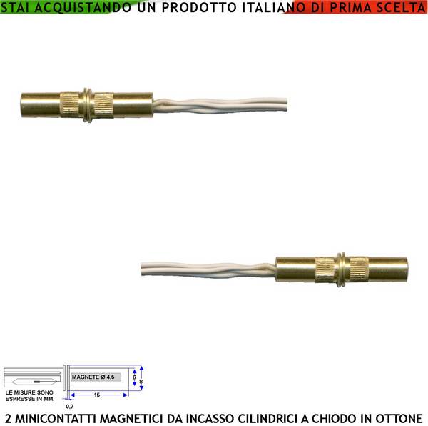 Contatto Magnetico Mini in Ottone da Incasso per Allarme Finestre Infissi 2 Pezzi Contatto Reed Sottovuoto Campo Attra