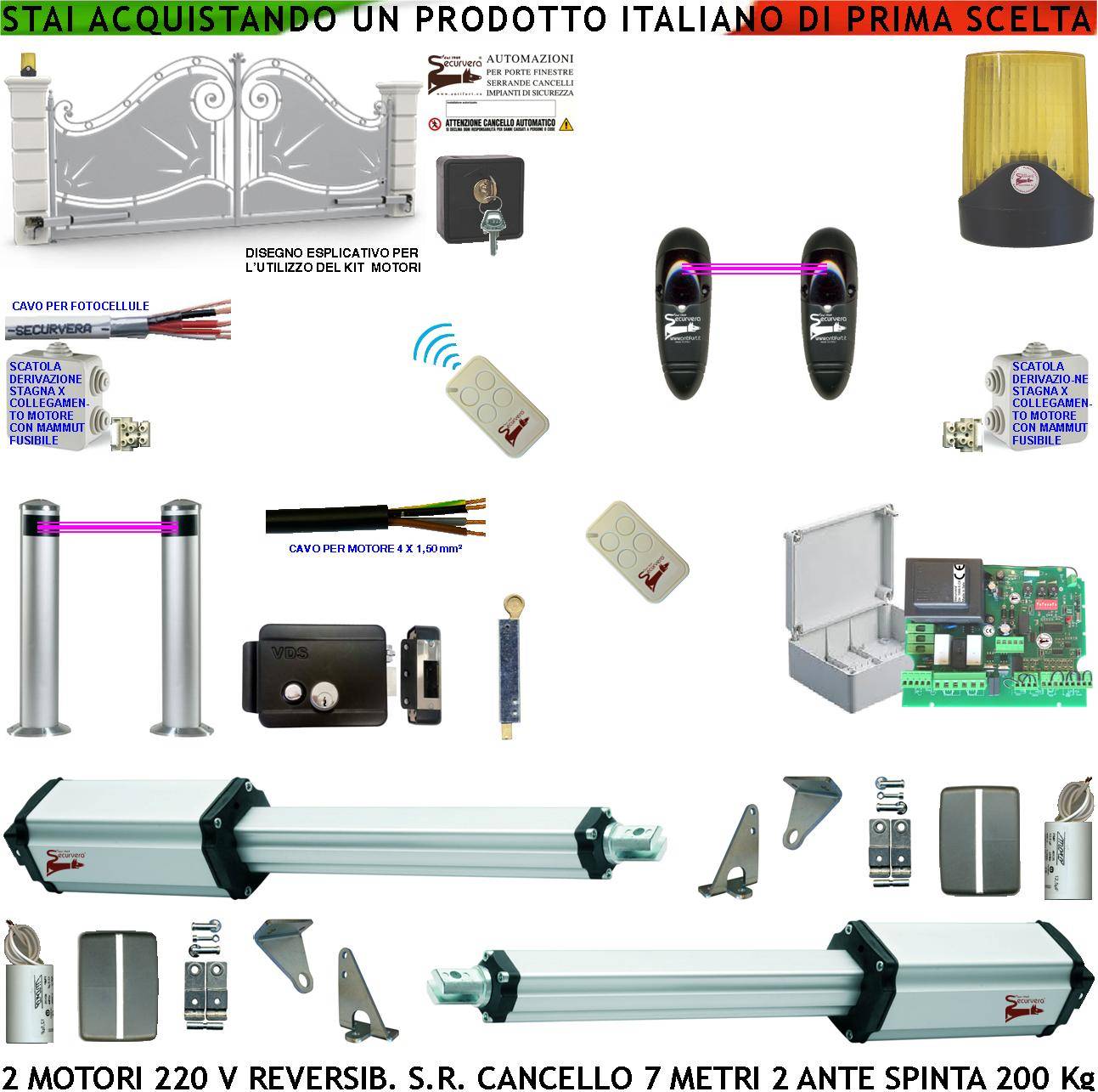 Kit Apricancello Cancello da 7 Metri 2 Ante da 3,5 MT Motori Elettromeccanici 230 V Reversibili Centrale 2 Fotocellule-0