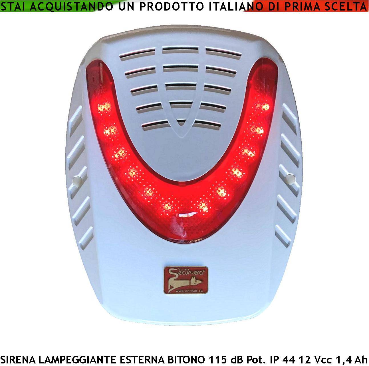Sirena Alntifurto da Esterno Con Lampeggiatore a Led Melodia Bitono 115 dB Frequenza A/B 1724/2475 Hz Comando Di Allar-0