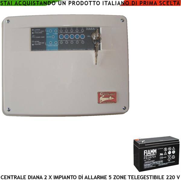 Diana 5 Zone Centrale Allarme Batteria 12 V 7 Ah per Impianto Antifurto Filo 2 Chiavi Meccaniche Gestisce Rilevatori I