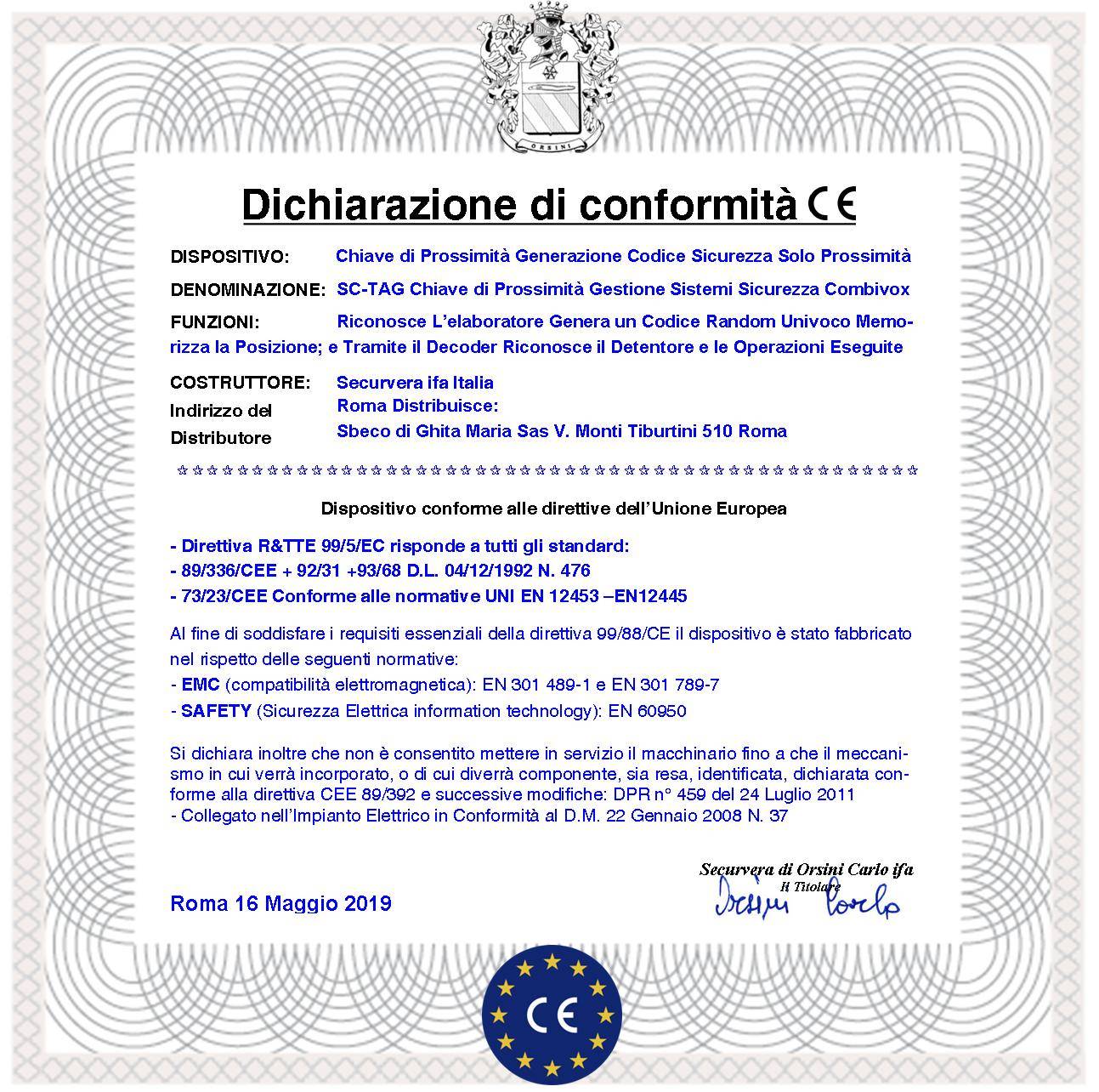 TAG RFID 2 Trasponder di Prossimità Alta Sicurezza Codice Base Combivox 61.955 Univoco Frequenza di Lavoro 125 KHz Alt-1