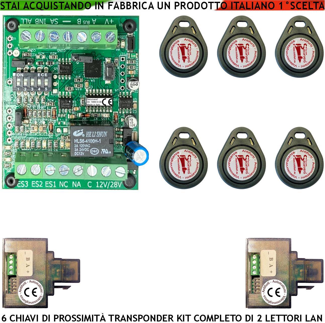 Chiave Elettronica di Prossimità 6 Chiavi TAG Due Lettori su Modulo LAN Universale 501/503 RJ45 Alimentazione 12/24 Va-0