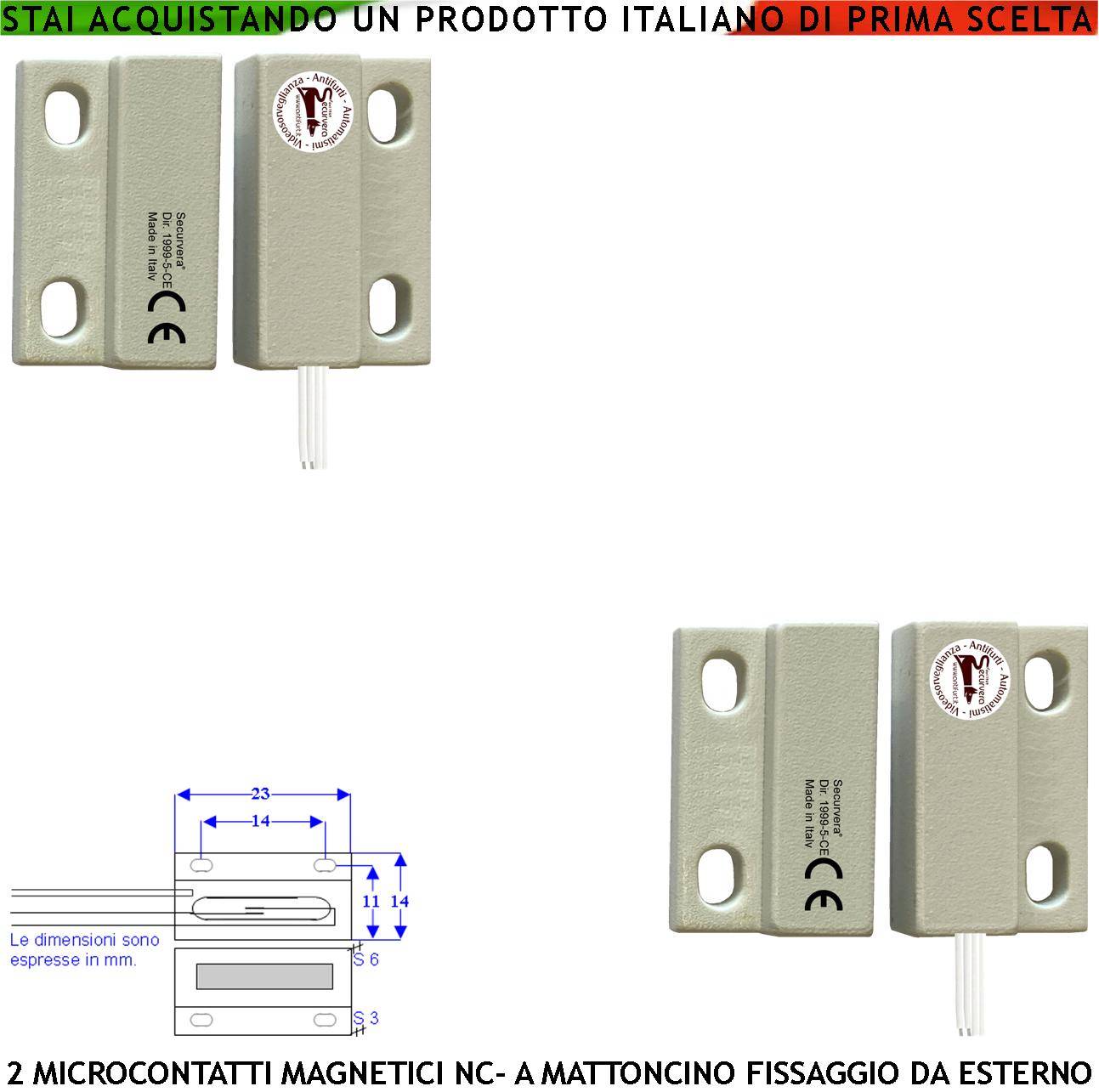 Contatto Magnetico NC Micro Bianco 2 Pezzi Allarme x Infissi Tensione Max 100 V Corrente 1 A Contenitori Con Fori di F-0