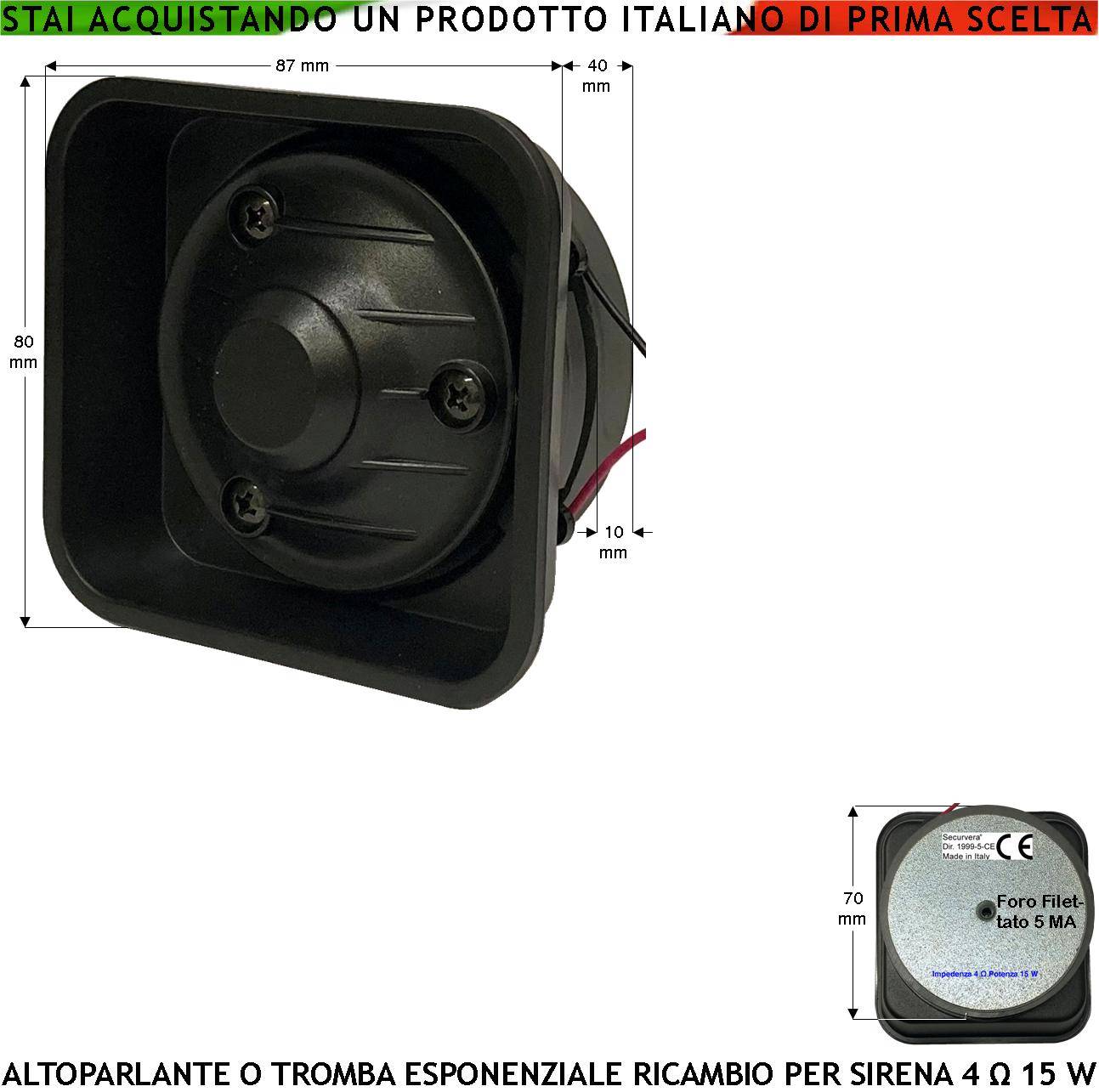 Altoparlante Magnetodinamico Tromba Fonica ABS Impedenza 4 Ω Potenza 15 W Ricambio Sirene Antifurto Qualsiasi Marca Su-0