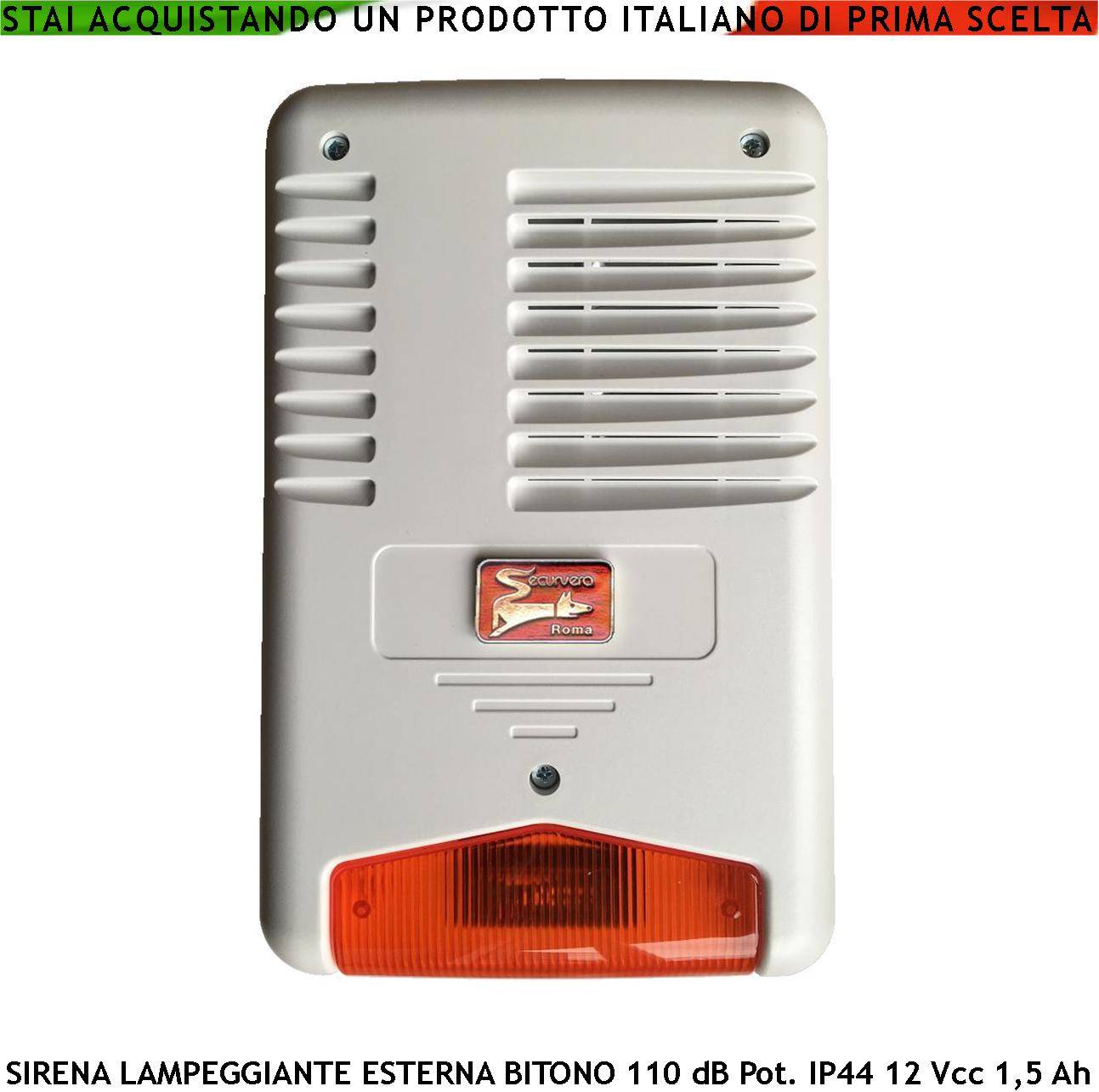 Sirena Con Lampeggiante a Led da Esternoa Frequenza A/B 1724/2475 Hz Melodia Bitonale 110 dB Allarme Caduta +/- Alimen-0