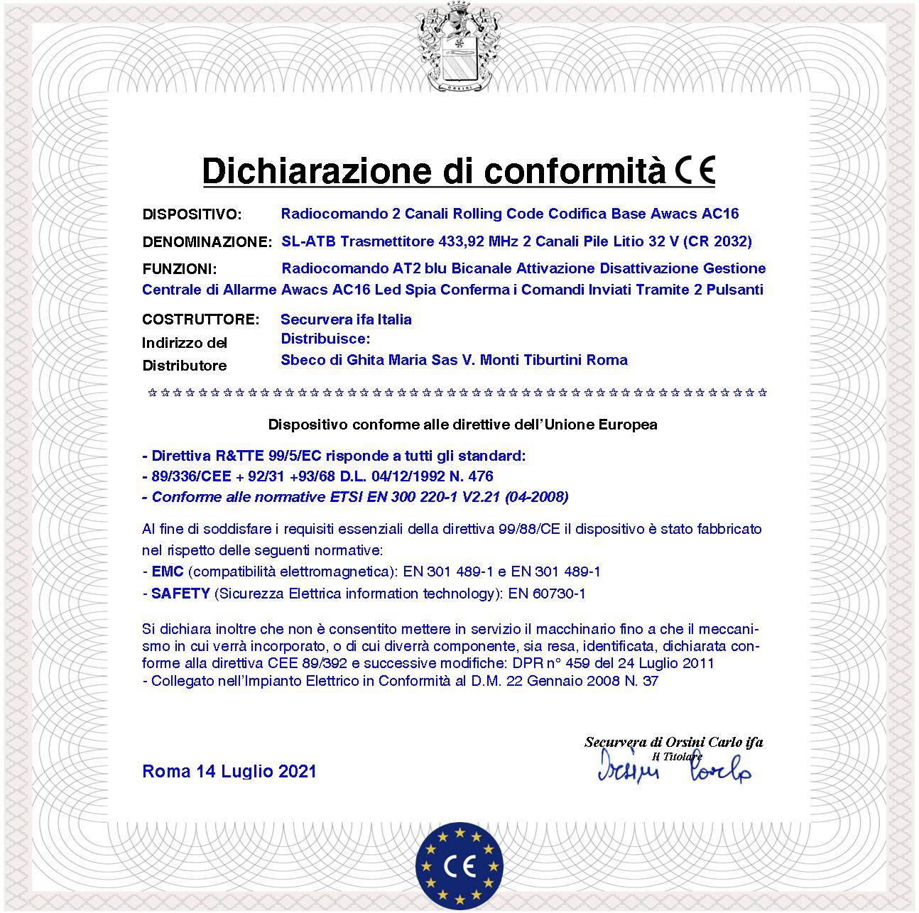 Radiocomando AT2 blu 2 Pezzi 2 Canali 2 Pulsanti Nero e Rosso Codici Univoci Trasmette Frequenza 433,92 MHz Gestione D-1