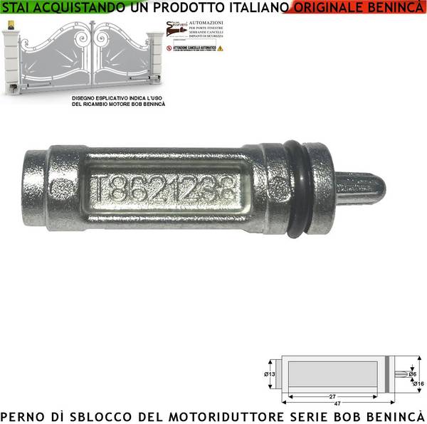 Perno 9686876 Sblocco di Emergenza Inserito Nel Motore BOB della Benincà Tramite Leva Libera il Cancello in Mancanza d