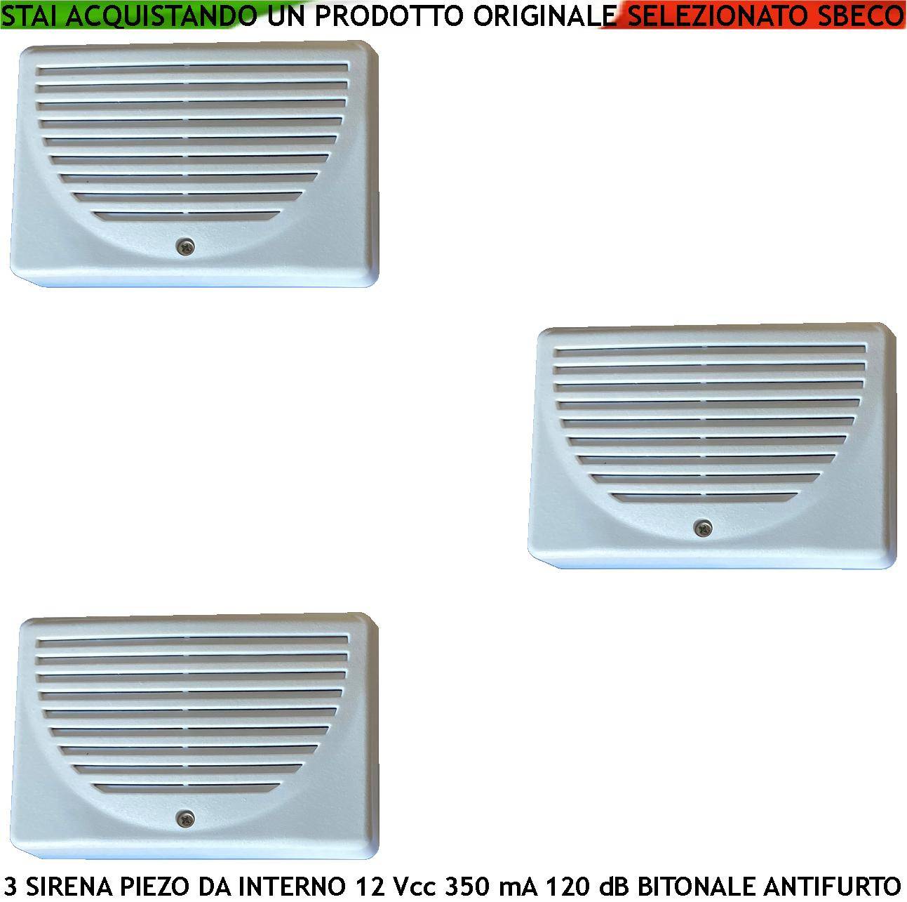 Sirena da Interno a Parete 3 Pezzi Diffusore Piezo Antifurto 120 dB 4 Morsetti Polarizzati Alimentazione 12 Vcc Assorb-0