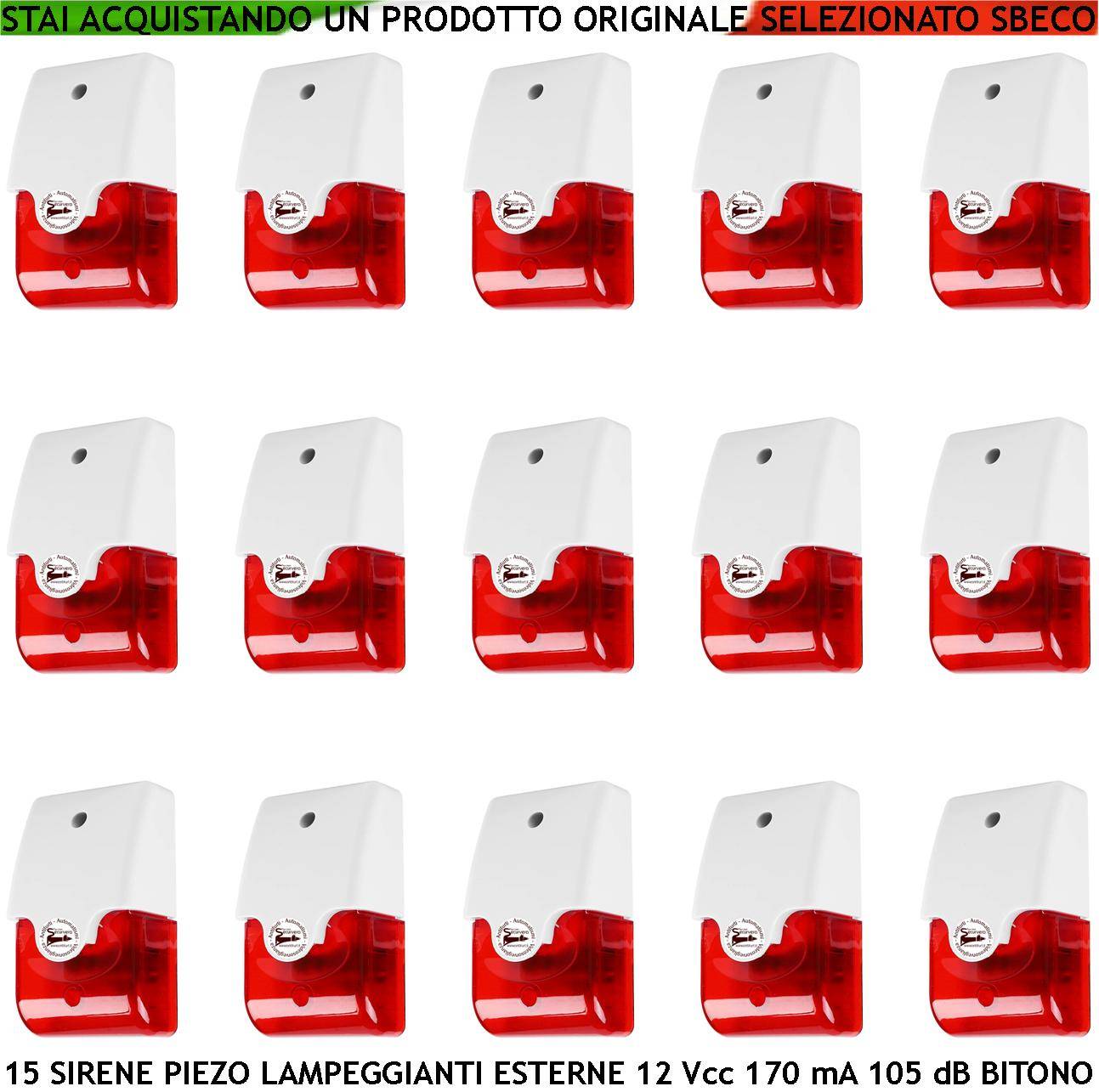 Sirena Antifurto Lampeggiante Diffusore Piezoelettrico 15 Pezzi Melodia Bitono da 1500 a 4000 Hz 105 dB Alimentazione-0