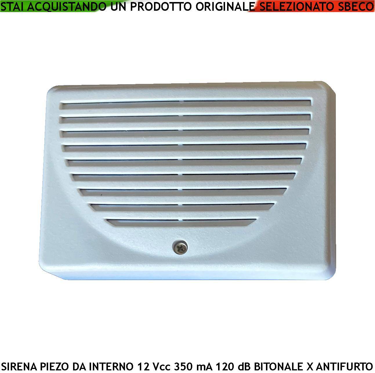 Sirena Antifurto da Parete Interna Diffusore Piezo Acustica 120 dB Alimentazione 12 Vcc 4 Morsetti Polarizzati Assorbi-0